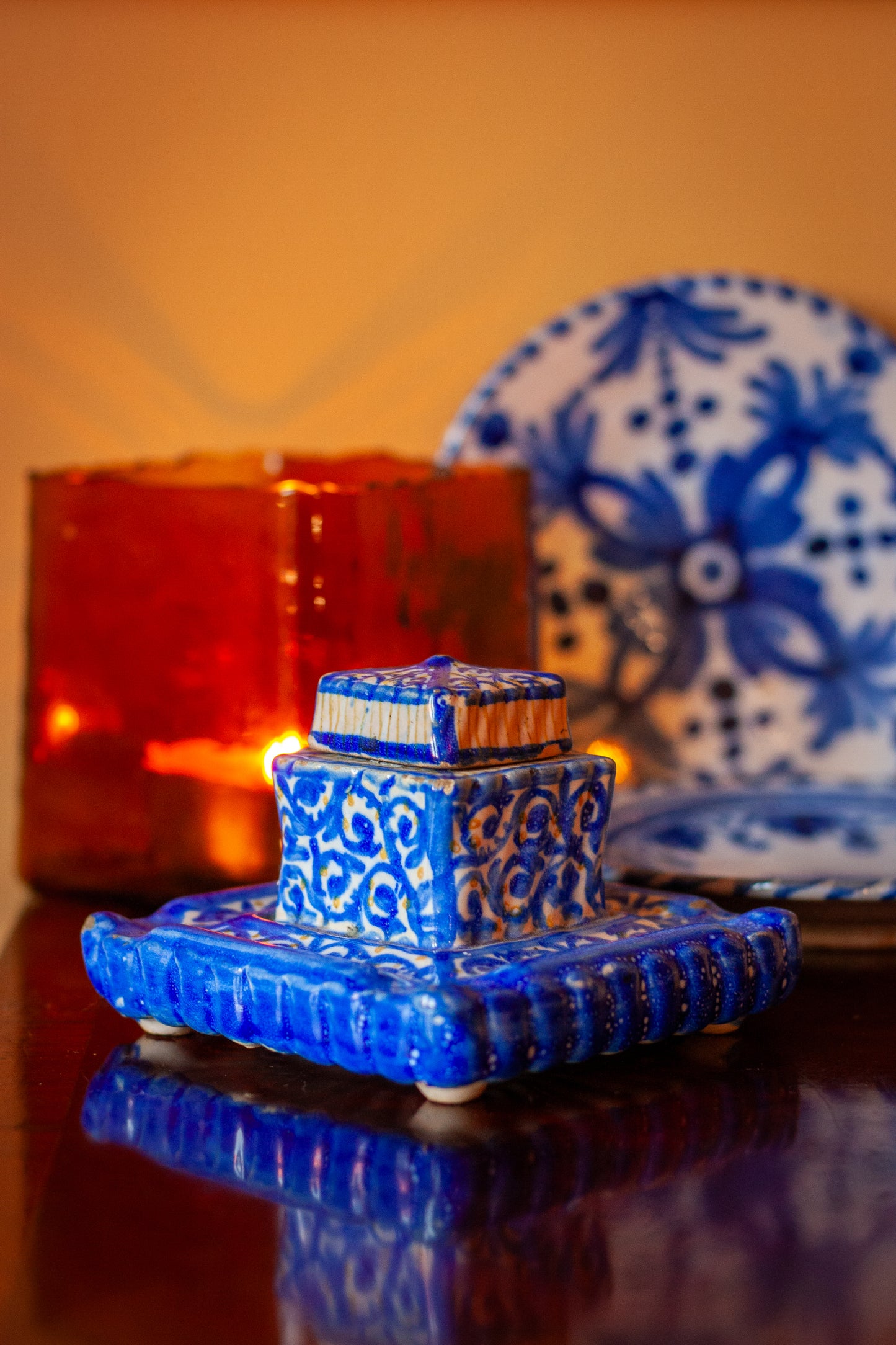 19th Century Talavera Inkwell