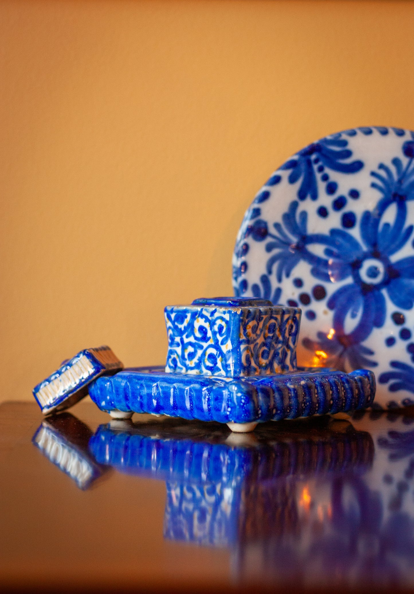 19th Century Talavera Inkwell