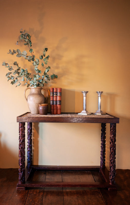 Mahogany Crewal Work Carved Side Table