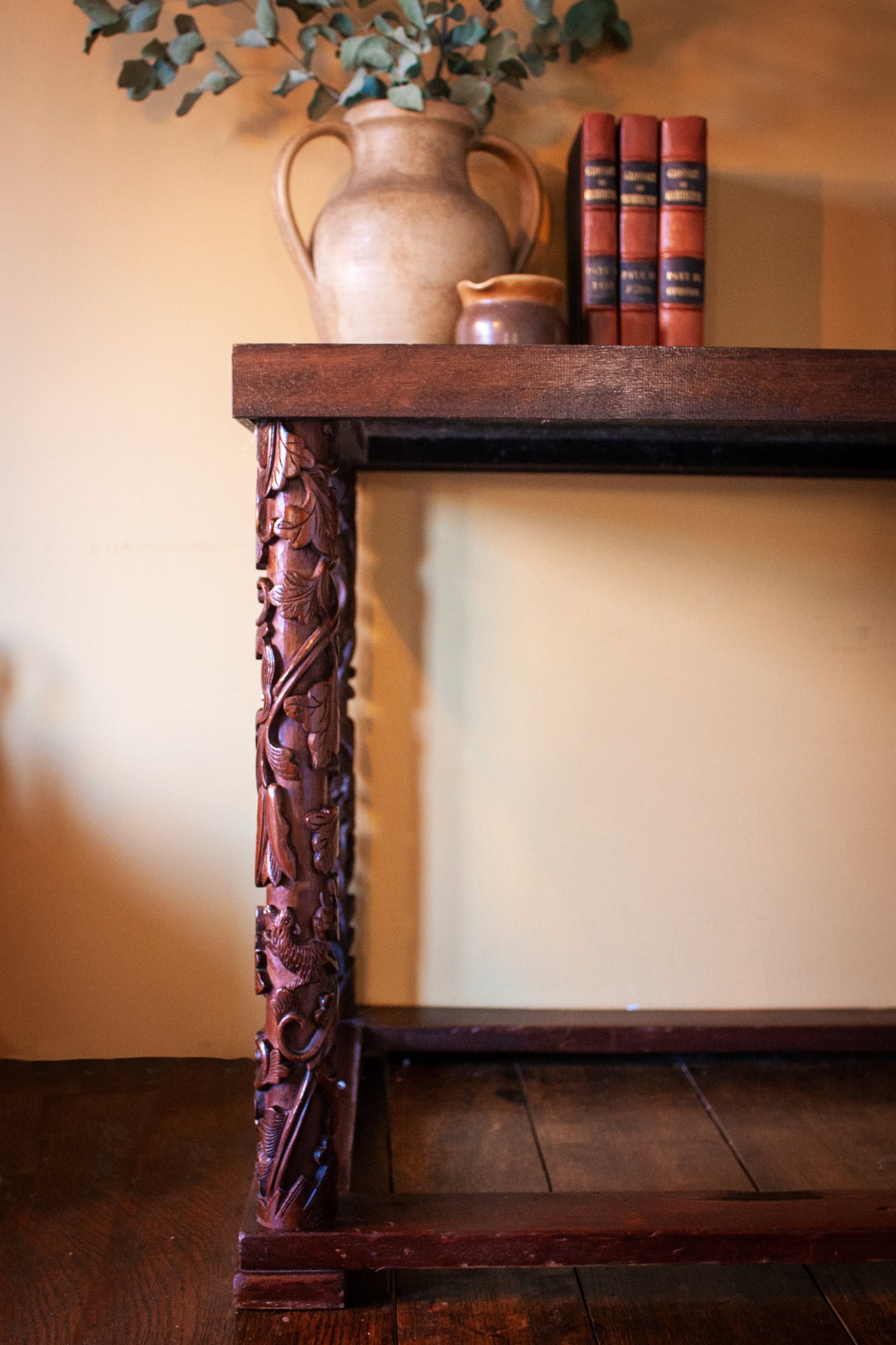 Mahogany Crewal Work Carved Side Table