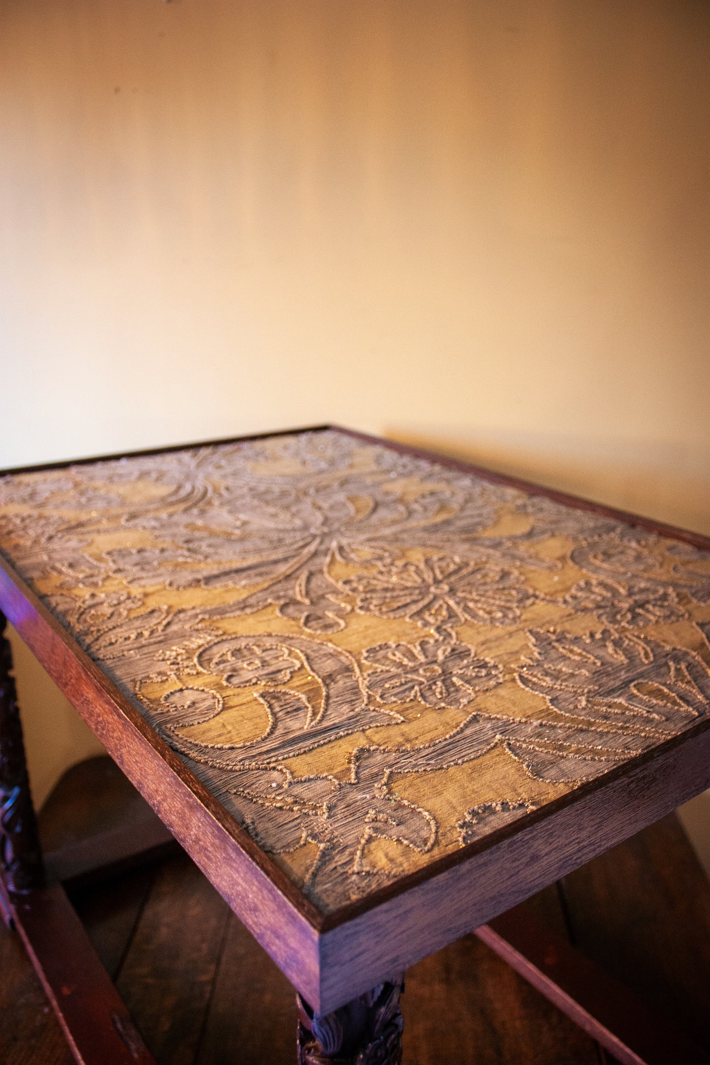 Mahogany Crewal Work Carved Side Table