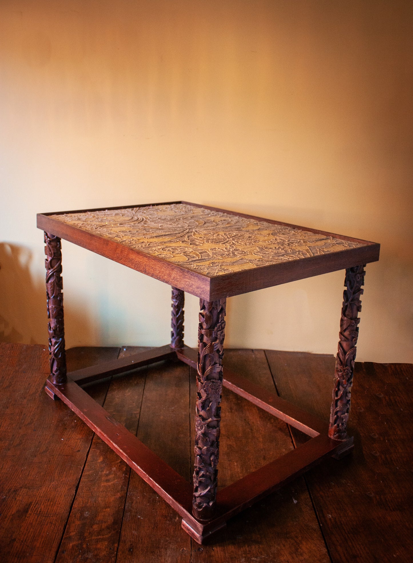 Mahogany Crewal Work Carved Side Table